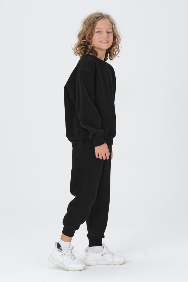 Bisiklet Yaka Baskı Detaylı Şardonlu Erkek Çocuk Eşofman Takımı