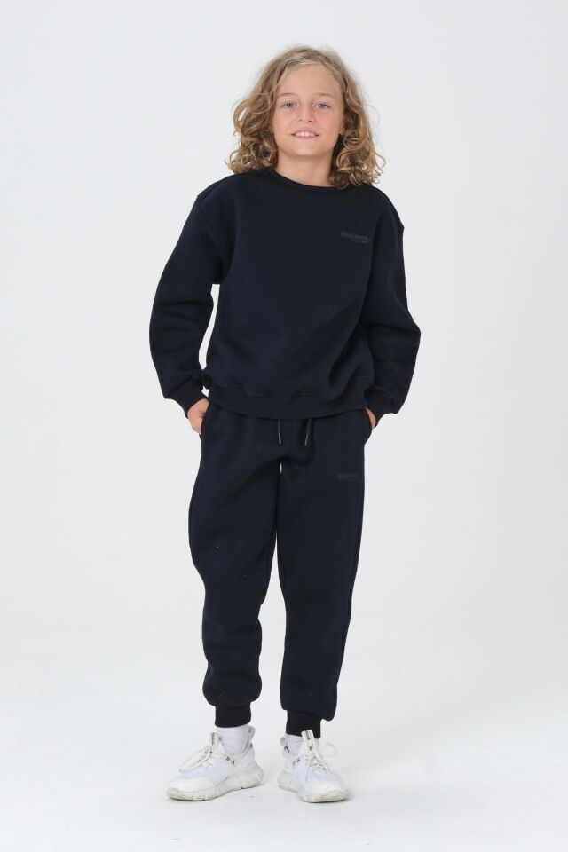 Bisiklet Yaka Baskı Detaylı Şardonlu Erkek Çocuk Eşofman Takımı