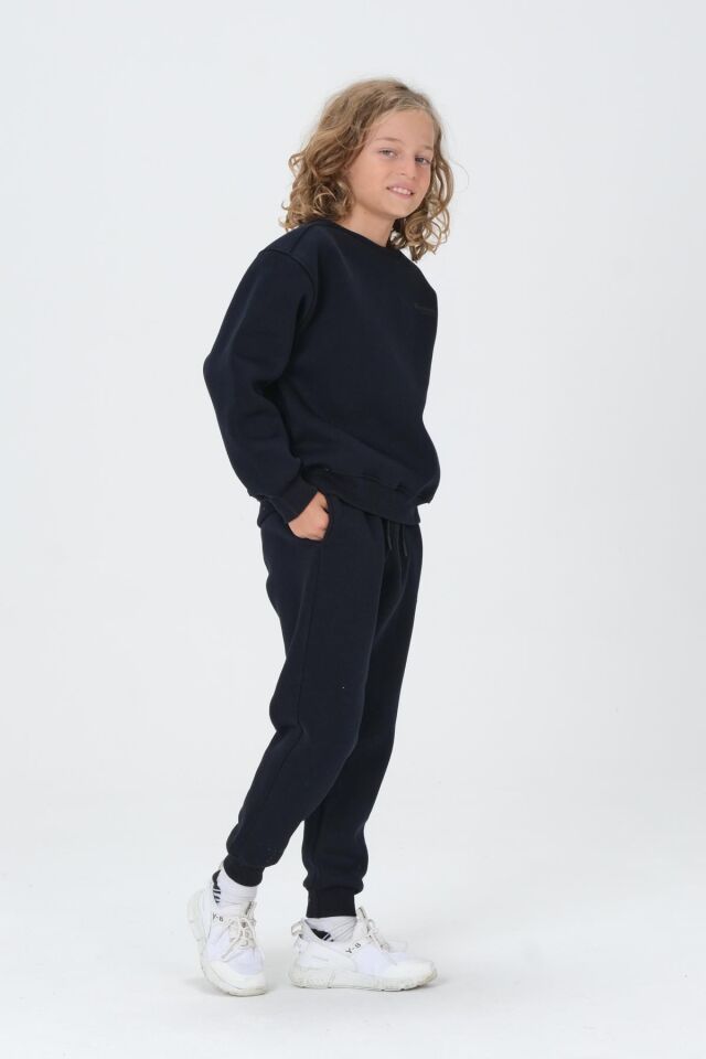 Bisiklet Yaka Baskı Detaylı Şardonlu Erkek Çocuk Eşofman Takımı