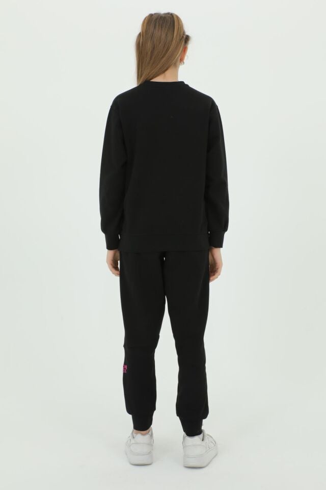 Kız Çocuk Bisiklet Yaka Baskı Detaylı Ayarlanabilir Lastik Bel Eşofman Takımı