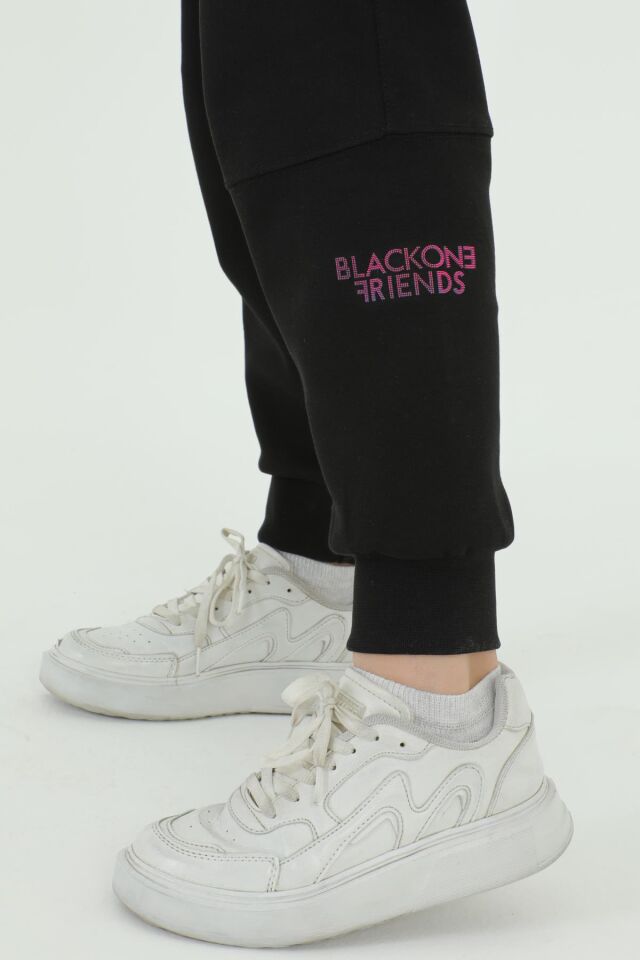 Kız Çocuk Bisiklet Yaka Baskı Detaylı Ayarlanabilir Lastik Bel Eşofman Takımı SİYAH - 13-14 Yaş