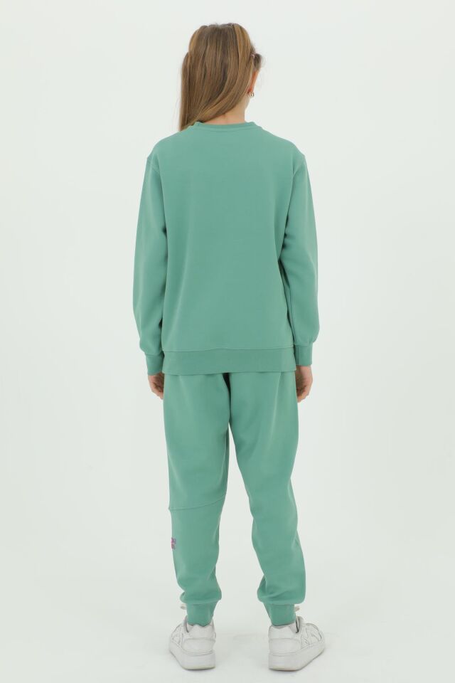 Kız Çocuk Bisiklet Yaka Baskı Detaylı Ayarlanabilir Lastik Bel Eşofman Takımı YEŞİL - 9-10 Yaş