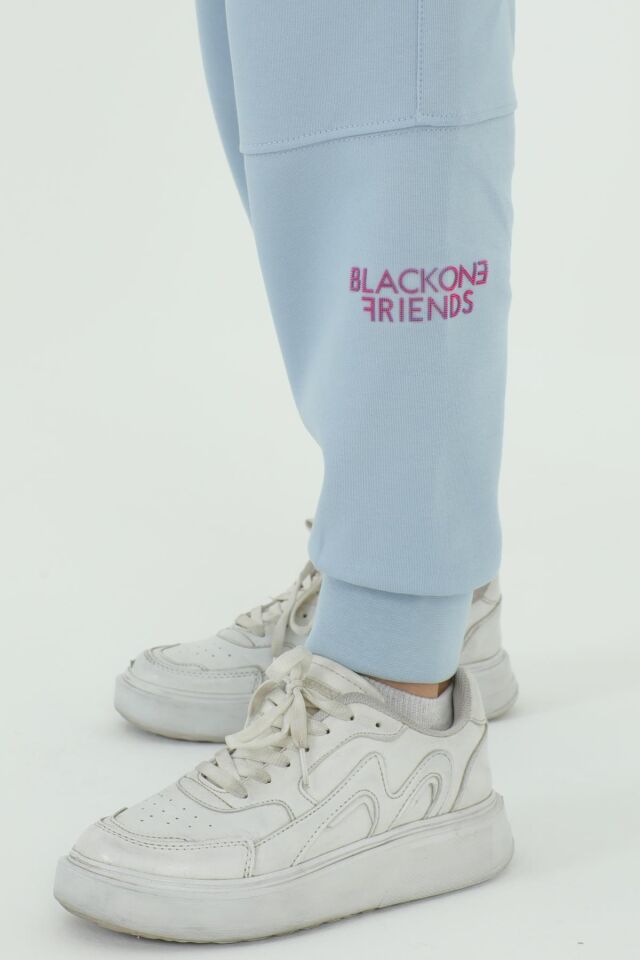 Kız Çocuk Bisiklet Yaka Baskı Detaylı Ayarlanabilir Lastik Bel Eşofman Takımı MAVİ - 8-9 Yaş