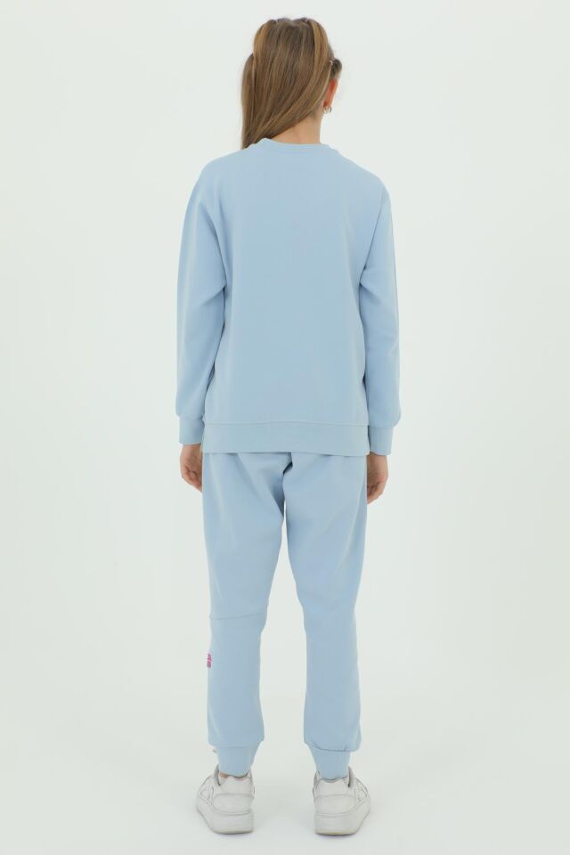 Kız Çocuk Bisiklet Yaka Baskı Detaylı Ayarlanabilir Lastik Bel Eşofman Takımı MAVİ - 8-9 Yaş