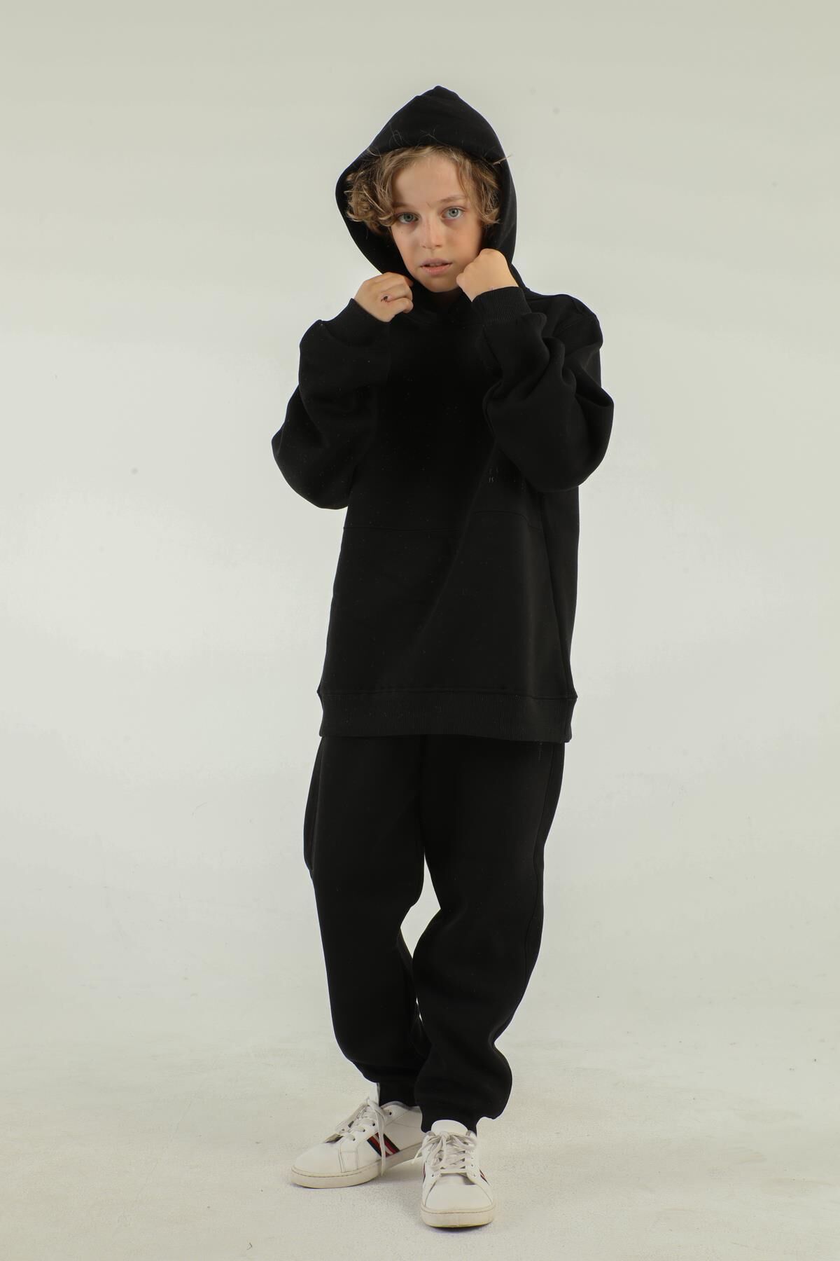 Kapüşonlu Kargo Cepli Kalın Erkek Çocuk Eşofman Takımı