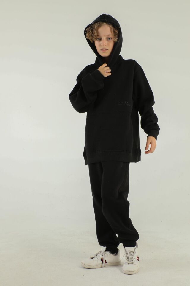 Kapüşonlu Kargo Cepli Kalın Erkek Çocuk Eşofman Takımı
