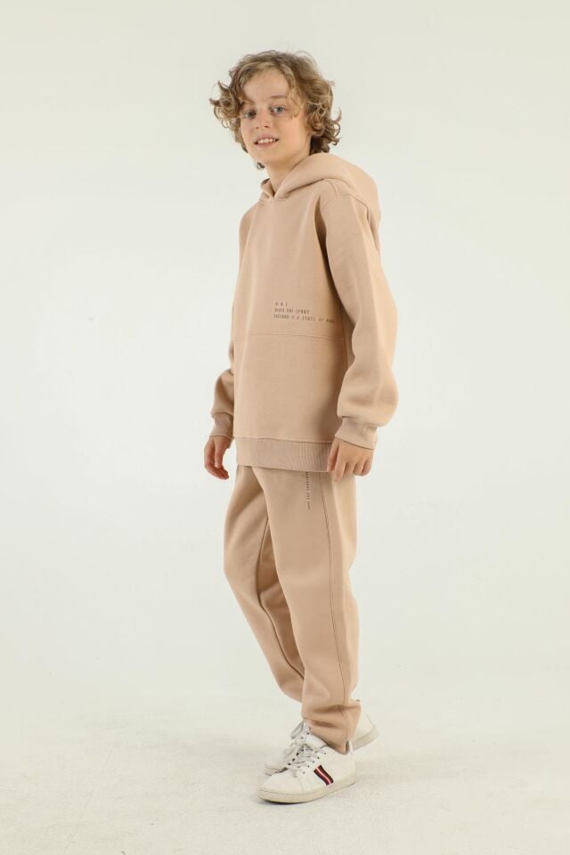 Kapüşonlu Kargo Cepli Kalın Erkek Çocuk Eşofman Takımı