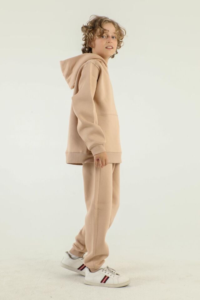 Kapüşonlu Kargo Cepli Kalın Erkek Çocuk Eşofman Takımı