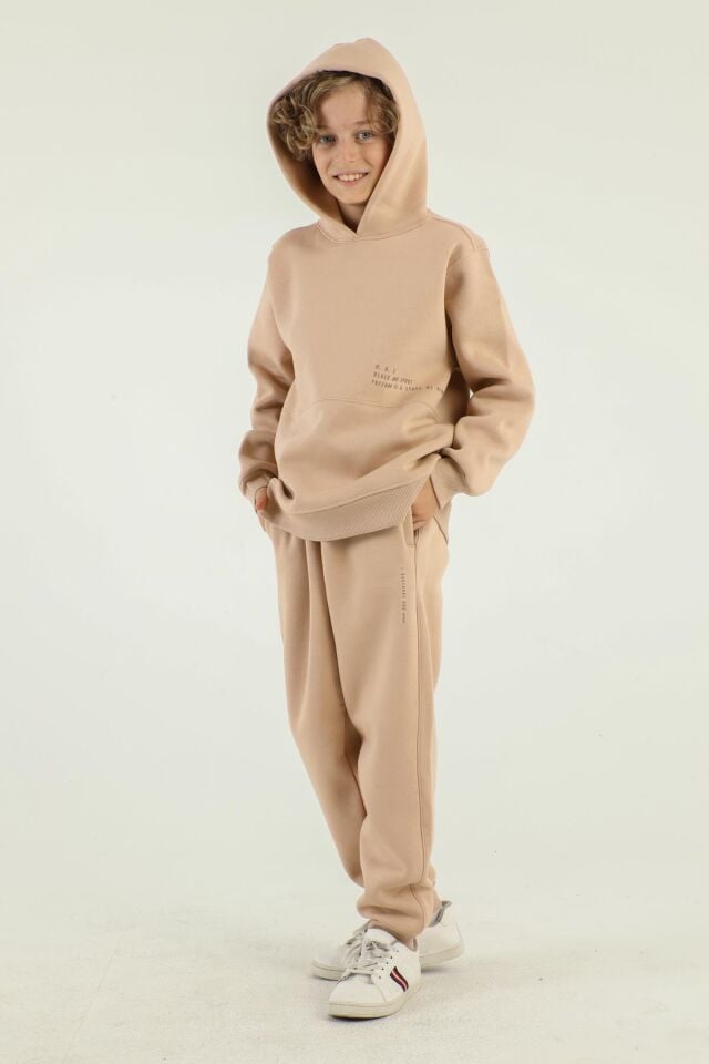 Kapüşonlu Kargo Cepli Kalın Erkek Çocuk Eşofman Takımı