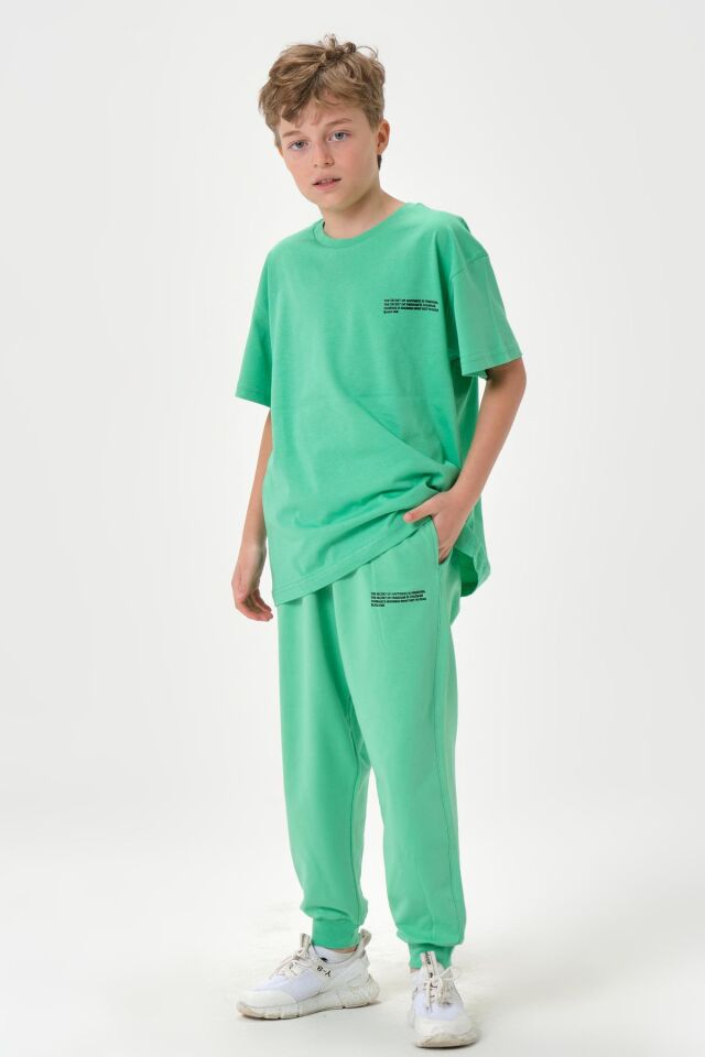 PENYE SÜPREM KUMAŞ BASKI DETAYLI ÇİFT CEPLİ AYARLANABİLİR BEL LASTİKLİ YAZLIK BİSİKLET YAKA ERKEK ÇOCUK ALT ÜST EŞOFMAN TAKIMI SPRİNG BUD - 9-10 Yaş