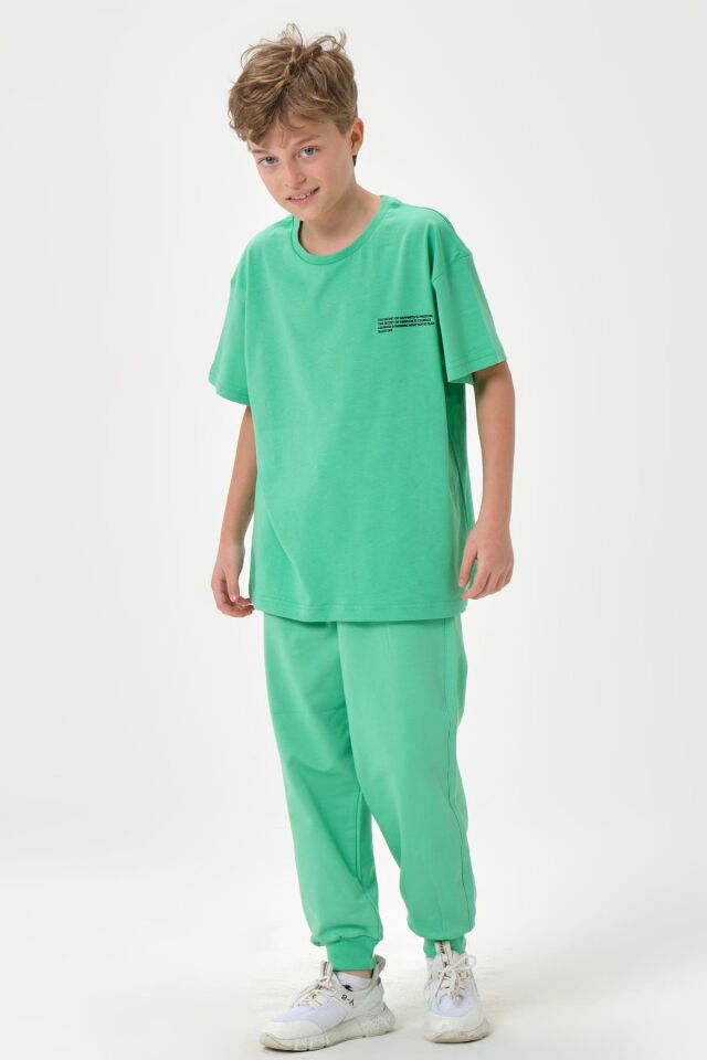 PENYE SÜPREM KUMAŞ BASKI DETAYLI ÇİFT CEPLİ AYARLANABİLİR BEL LASTİKLİ YAZLIK BİSİKLET YAKA ERKEK ÇOCUK ALT ÜST EŞOFMAN TAKIMI SPRİNG BUD - 9-10 Yaş