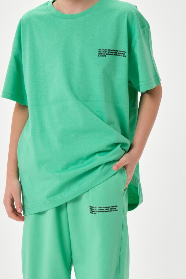 PENYE SÜPREM KUMAŞ BASKI DETAYLI ÇİFT CEPLİ AYARLANABİLİR BEL LASTİKLİ YAZLIK BİSİKLET YAKA ERKEK ÇOCUK ALT ÜST EŞOFMAN TAKIMI SPRİNG BUD - 9-10 Yaş