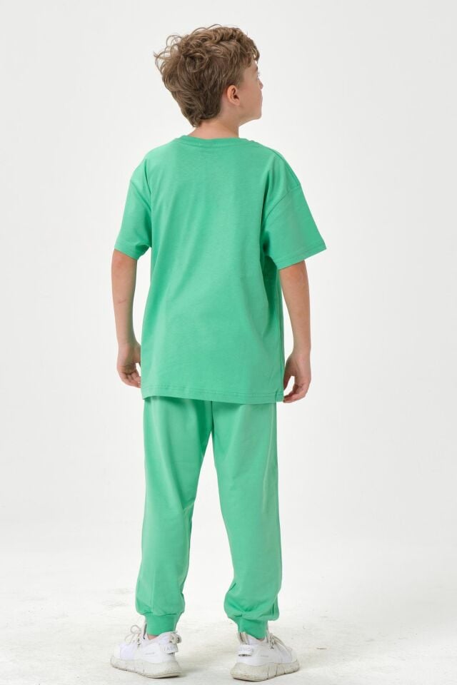 PENYE SÜPREM KUMAŞ BASKI DETAYLI ÇİFT CEPLİ AYARLANABİLİR BEL LASTİKLİ YAZLIK BİSİKLET YAKA ERKEK ÇOCUK ALT ÜST EŞOFMAN TAKIMI SPRİNG BUD - 9-10 Yaş