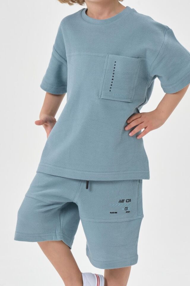Erkek Çocuk Şort Bisiklet Yaka Üst Takım PRADA MAVİ - 2-3 Yaş