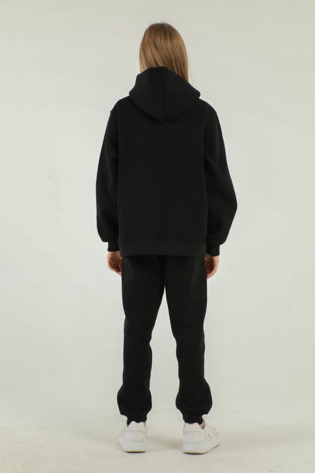 Kapüşonlu Kargo Cepli Kalın Kız Çocuk Eşofman Takımı