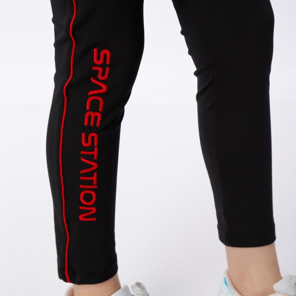 KIZ ÇOCUK NASA BASKILI KAPÜŞONLU T-SHIRT NAKIŞ DETAYLI TAYT 8-9 Yaş - LACİVERT
