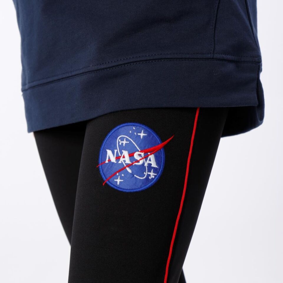 KIZ ÇOCUK NASA BASKILI KAPÜŞONLU T-SHIRT NAKIŞ DETAYLI TAYT 11-12 Yaş - LACİVERT