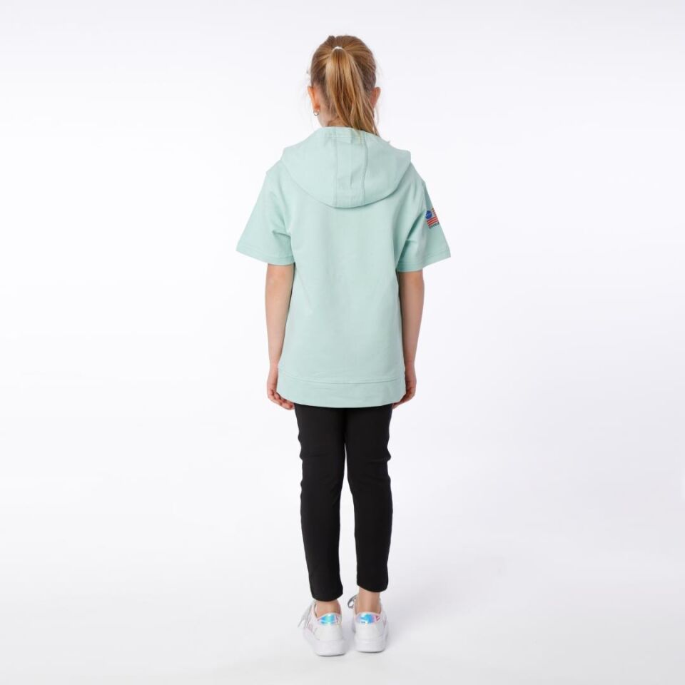KIZ ÇOCUK NASA BASKILI KAPÜŞONLU T-SHIRT NAKIŞ DETAYLI TAYT 8-9 Yaş - MİNT YEŞİLİ