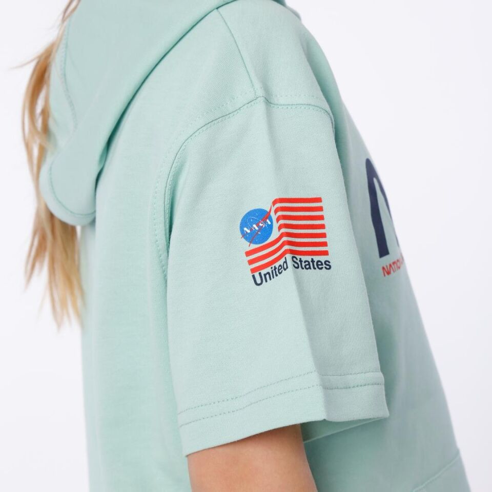 KIZ ÇOCUK NASA BASKILI KAPÜŞONLU T-SHIRT NAKIŞ DETAYLI TAYT 9-10 Yaş - MİNT YEŞİLİ