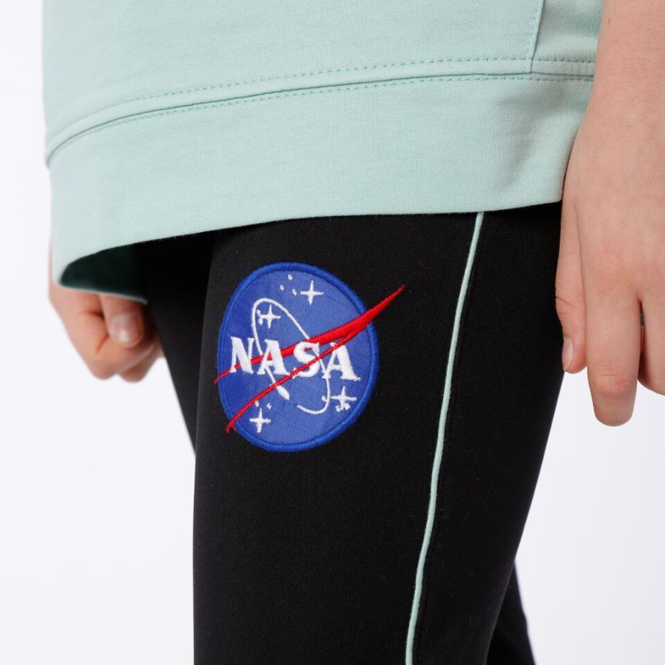 KIZ ÇOCUK NASA BASKILI KAPÜŞONLU T-SHIRT NAKIŞ DETAYLI TAYT 9-10 Yaş - MİNT YEŞİLİ