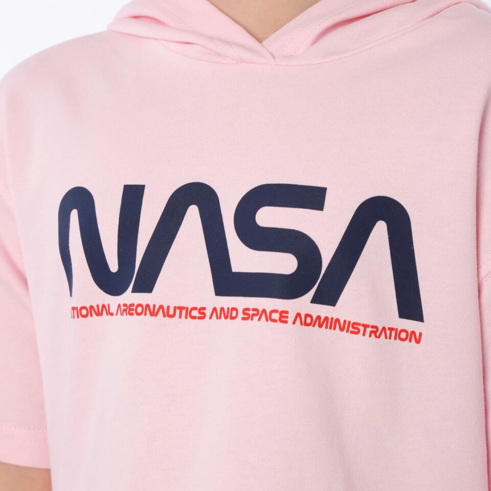 KIZ ÇOCUK NASA BASKILI KAPÜŞONLU T-SHIRT NAKIŞ DETAYLI TAYT 8-9 Yaş - PEMBE