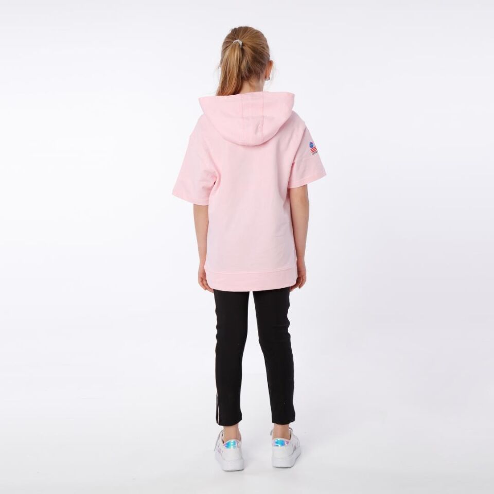 KIZ ÇOCUK NASA BASKILI KAPÜŞONLU T-SHIRT NAKIŞ DETAYLI TAYT 8-9 Yaş - PEMBE