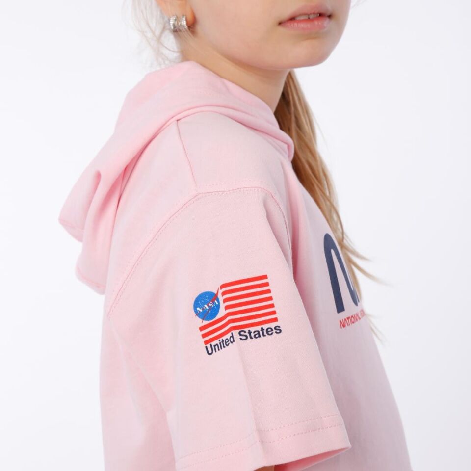 KIZ ÇOCUK NASA BASKILI KAPÜŞONLU T-SHIRT NAKIŞ DETAYLI TAYT 14-15 Yaş - PEMBE