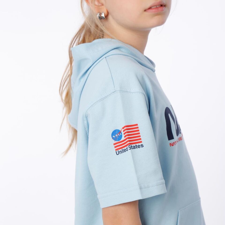 KIZ ÇOCUK NASA BASKILI KAPÜŞONLU T-SHIRT NAKIŞ DETAYLI TAYT 8-9 Yaş - MAVİ
