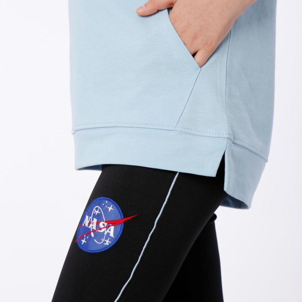 KIZ ÇOCUK NASA BASKILI KAPÜŞONLU T-SHIRT NAKIŞ DETAYLI TAYT 10-11 Yaş - MAVİ