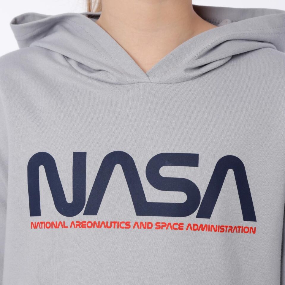 KIZ ÇOCUK NASA BASKILI KAPÜŞONLU T-SHIRT NAKIŞ DETAYLI TAYT 8-9 Yaş - KOYU GRİ