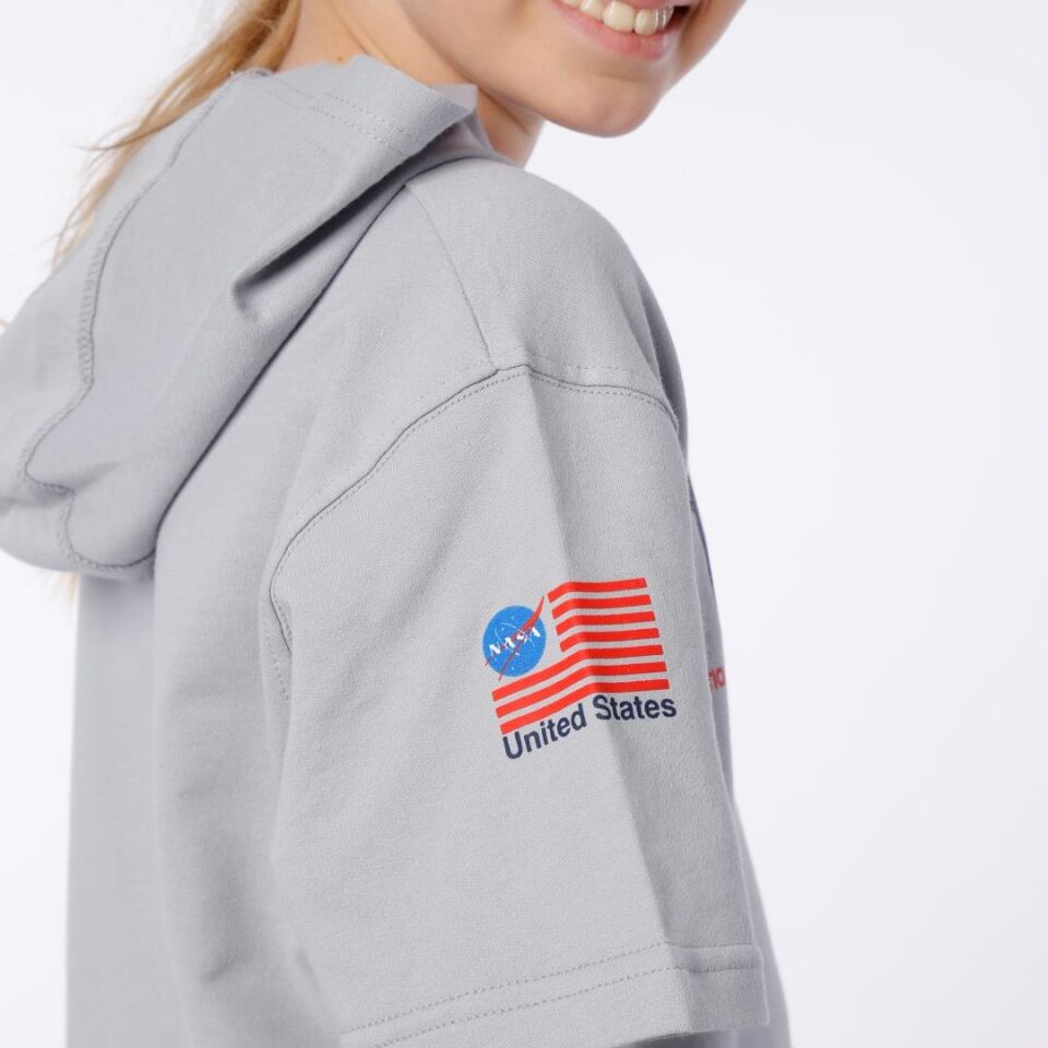KIZ ÇOCUK NASA BASKILI KAPÜŞONLU T-SHIRT NAKIŞ DETAYLI TAYT 8-9 Yaş - KOYU GRİ