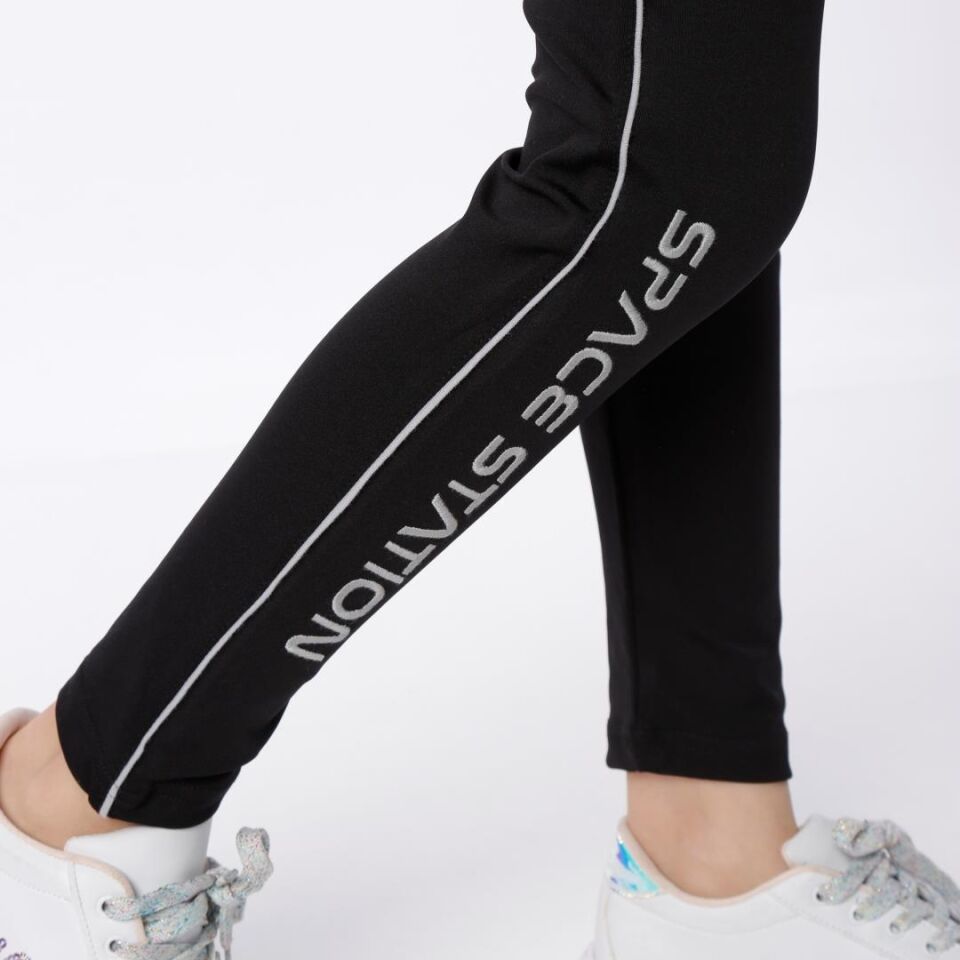 KIZ ÇOCUK NASA BASKILI KAPÜŞONLU T-SHIRT NAKIŞ DETAYLI TAYT 10-11 Yaş - KOYU GRİ