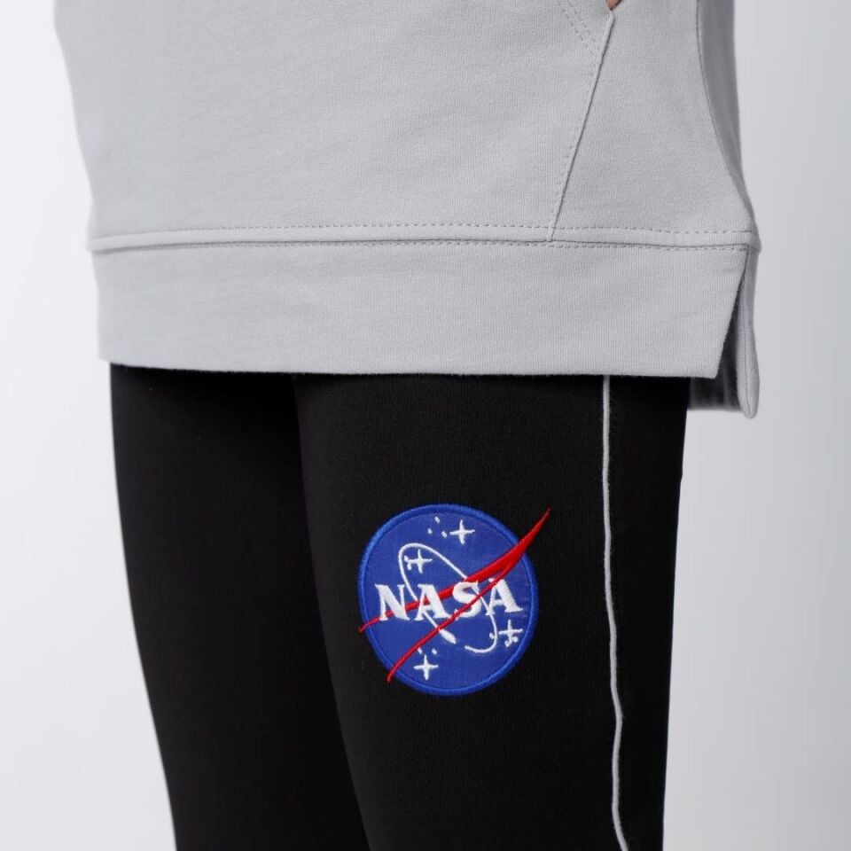 KIZ ÇOCUK NASA BASKILI KAPÜŞONLU T-SHIRT NAKIŞ DETAYLI TAYT 12-13 Yaş - KOYU GRİ