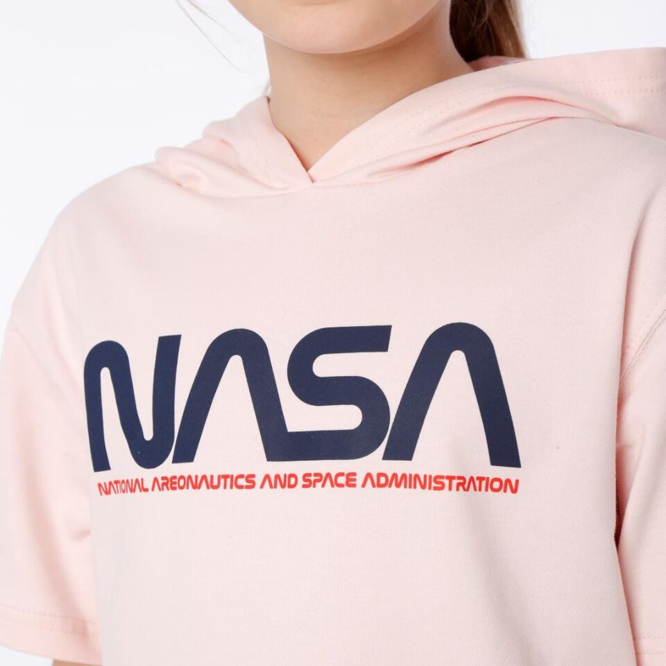KIZ ÇOCUK NASA BASKILI KAPÜŞONLU T-SHIRT NAKIŞ DETAYLI TAYT 10-11 Yaş - SOMON