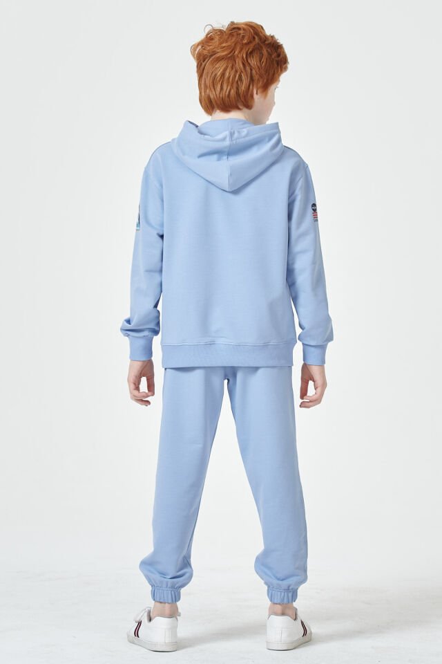 Erkek Çocuk Şardonsuz 2 İplik Baskılı Kapüşonlu Spor Eşofman Takımı – Normal Kalıp MAVİ - 5-6 Yaş