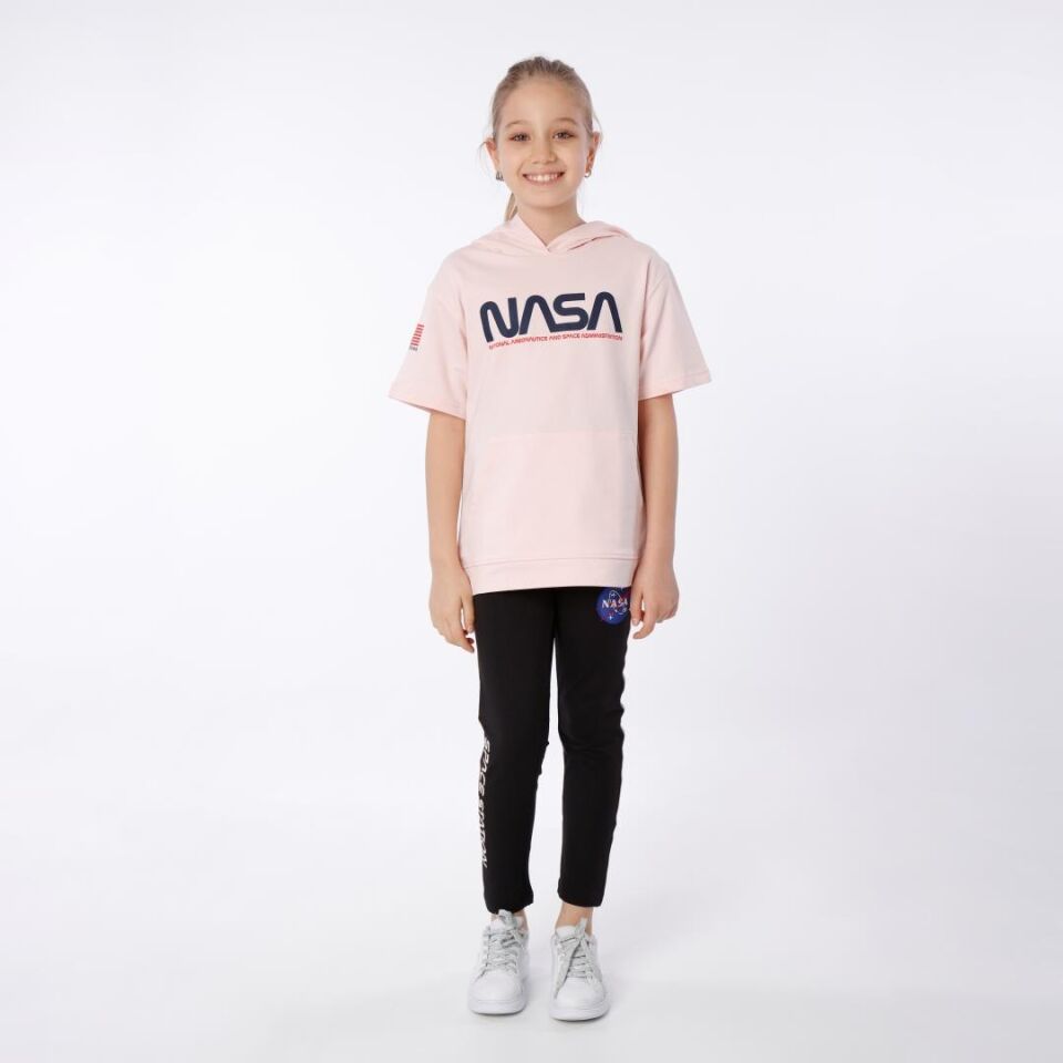 KIZ ÇOCUK NASA BASKILI KAPÜŞONLU T-SHIRT NAKIŞ DETAYLI TAYT 12-13 Yaş - SOMON