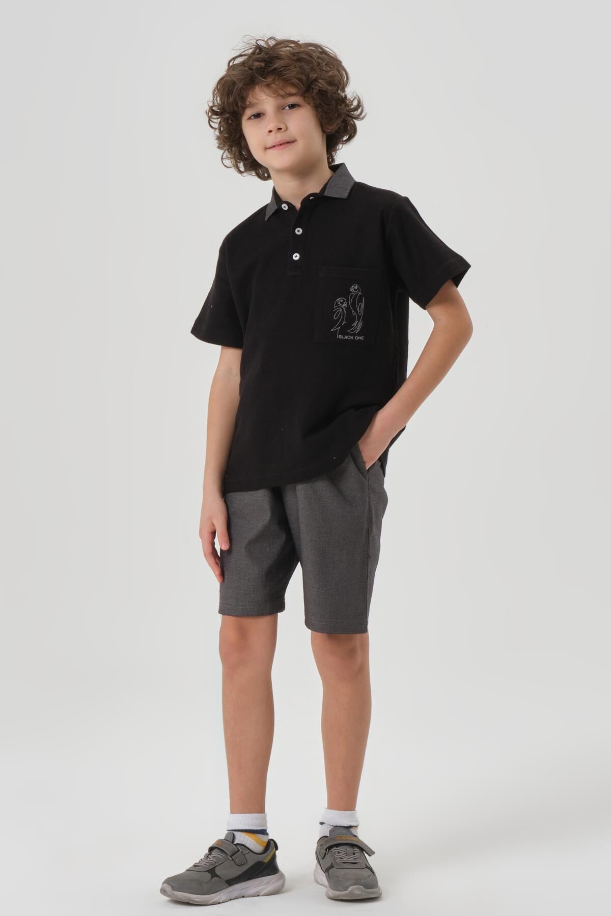 Petek Kumaştan Üst Cep Baskı Detaylı Erkek Çocuk Alt Üst Takım