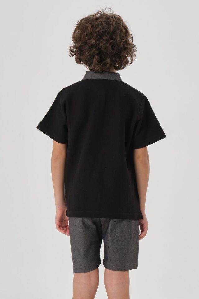 Petek Kumaştan Üst Cep Baskı Detaylı Erkek Çocuk Alt Üst Takım