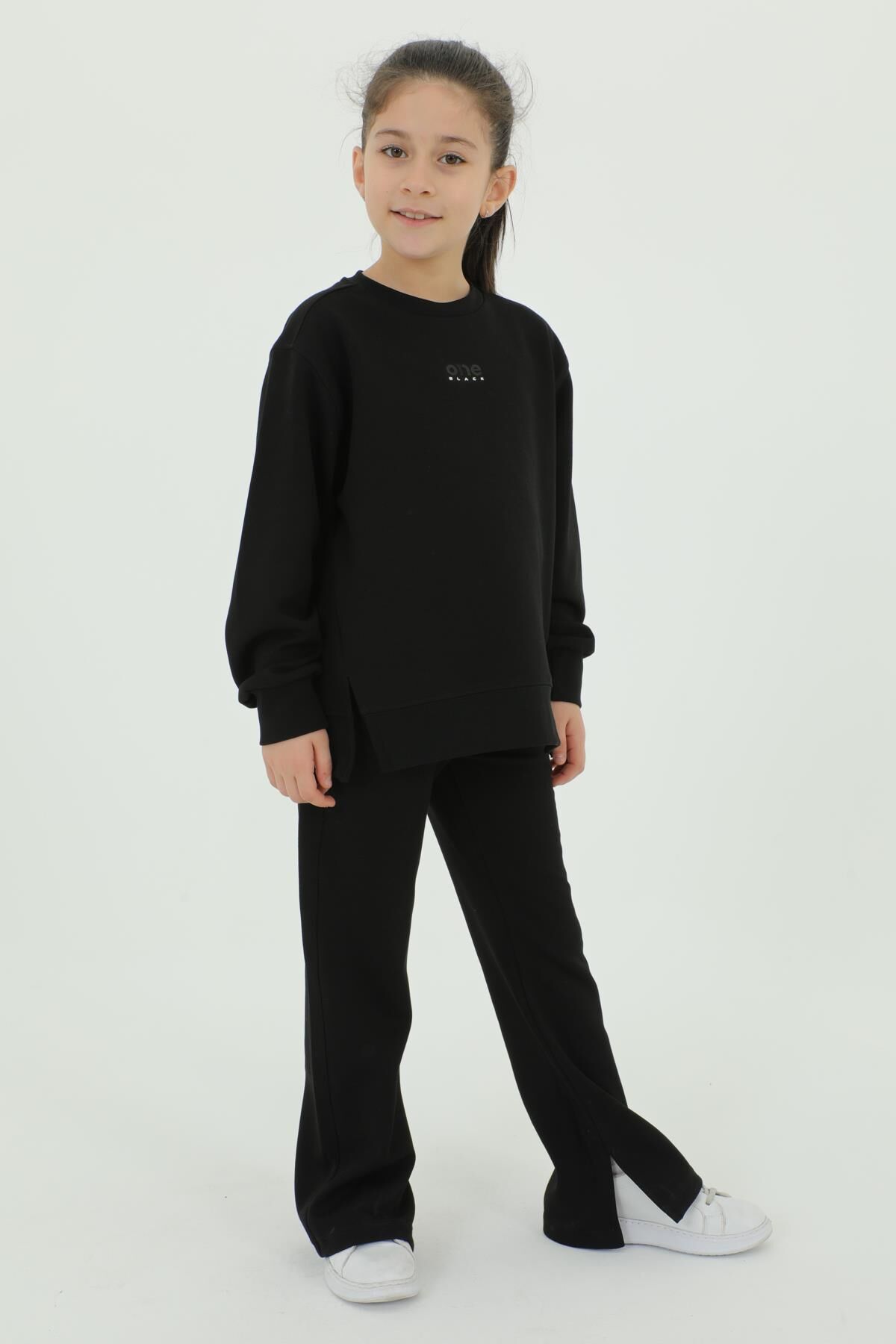 Black One Kız Çocuk Kolej Yaka Bol Paça Eşofman Takımı