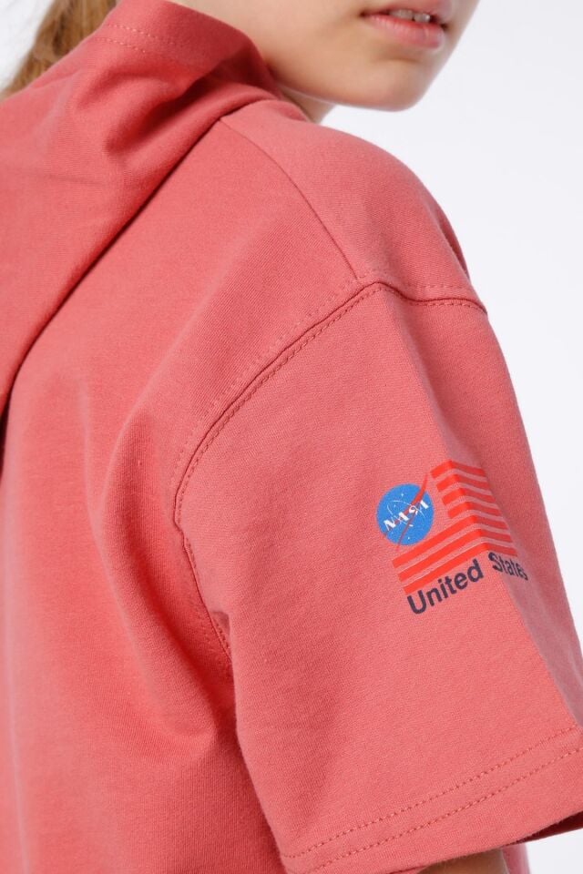 KIZ ÇOCUK NASA BASKILI KAPÜŞONLU T-SHIRT NAKIŞ DETAYLI TAYT 11-12 Yaş - MERCAN
