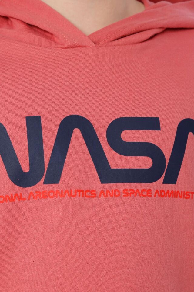 KIZ ÇOCUK NASA BASKILI KAPÜŞONLU T-SHIRT NAKIŞ DETAYLI TAYT 12-13 Yaş - MERCAN