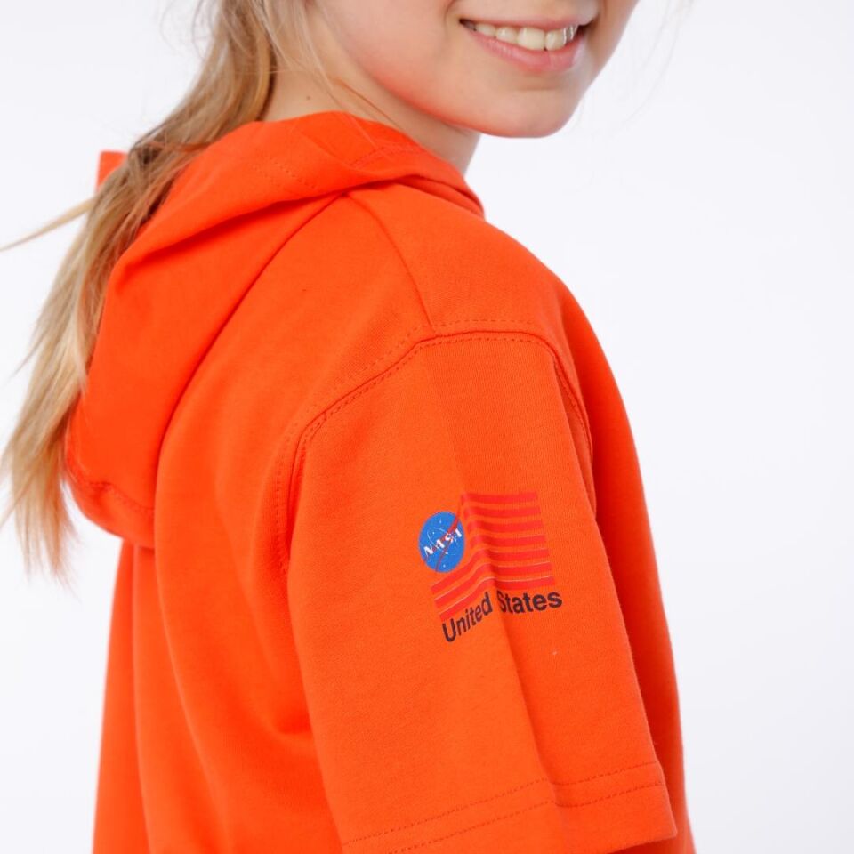 KIZ ÇOCUK NASA BASKILI KAPÜŞONLU T-SHIRT NAKIŞ DETAYLI TAYT 9-10 Yaş - ORANJ