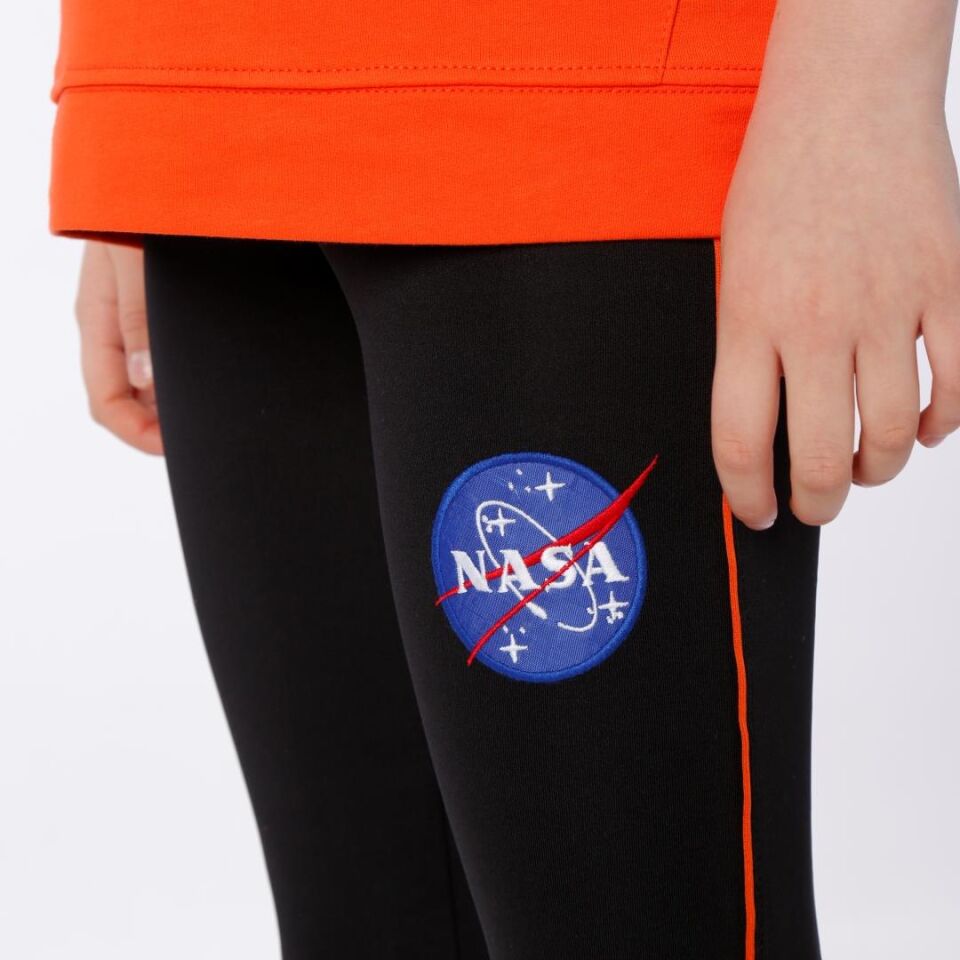 KIZ ÇOCUK NASA BASKILI KAPÜŞONLU T-SHIRT NAKIŞ DETAYLI TAYT 9-10 Yaş - ORANJ