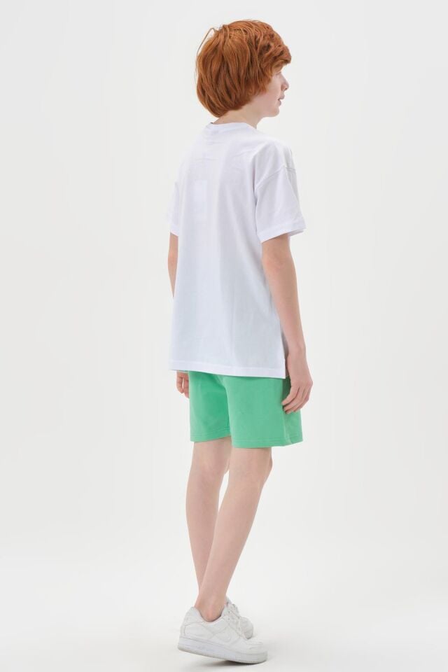 Baskı Detaylı Çift Cepli Şort Yazlık Bisiklet Yaka Erkek Çocuk Alt Üst Takım