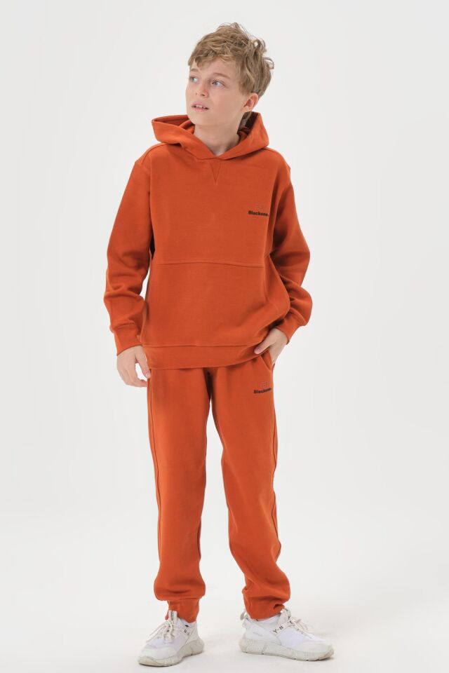 Kapüşonlu Çift Cepli Nakış Detaylı Erkek Çocuk Eşofman Takımı