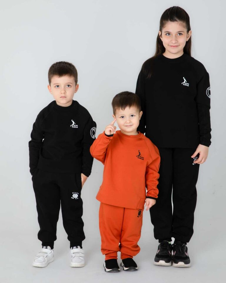 ERKEK/KIZ ÇOCUK AYARLANABİLİR  BEL BİSİKLET YAKA EŞOFMAN TAKIM SİYAH - 5-6 Yaş