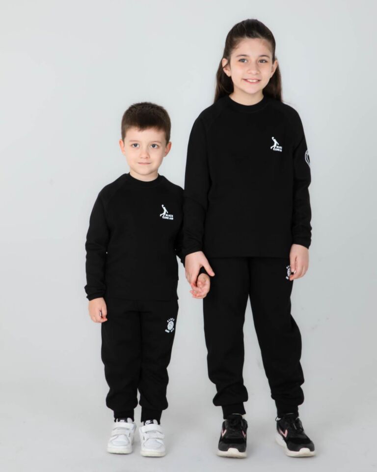 ERKEK/KIZ ÇOCUK AYARLANABİLİR  BEL BİSİKLET YAKA EŞOFMAN TAKIM SİYAH - 9-10 Yaş