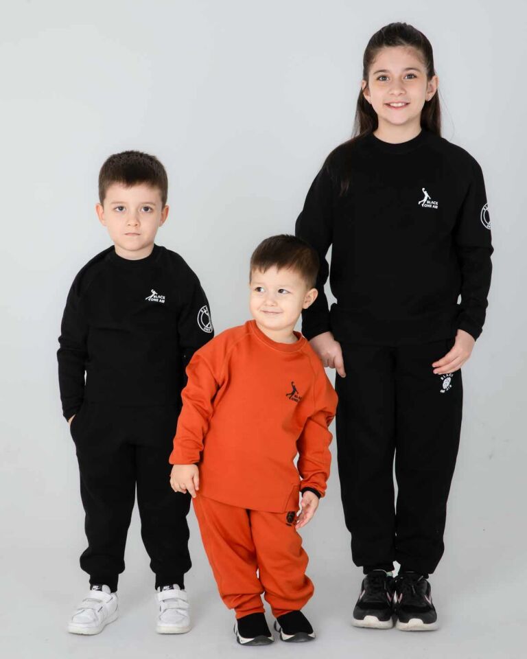 ERKEK/KIZ ÇOCUK AYARLANABİLİR  BEL BİSİKLET YAKA EŞOFMAN TAKIM SİYAH - 9-10 Yaş