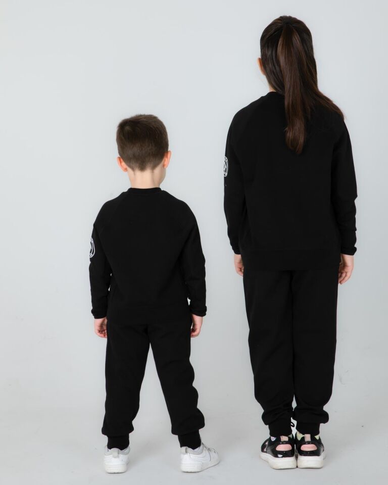 ERKEK/KIZ ÇOCUK AYARLANABİLİR  BEL BİSİKLET YAKA EŞOFMAN TAKIM SİYAH - 13-14 Yaş