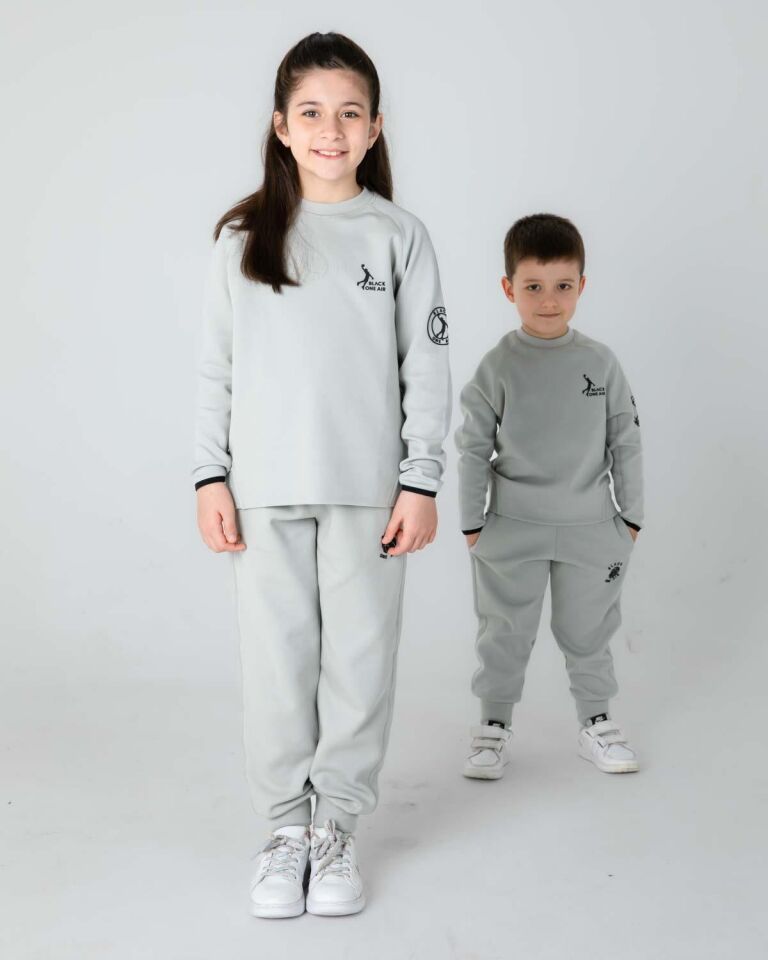 ERKEK/KIZ ÇOCUK AYARLANABİLİR  BEL BİSİKLET YAKA EŞOFMAN TAKIM BOYAMA GRİ - 3-4 Yaş